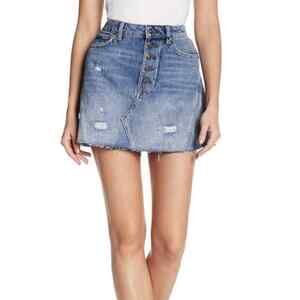 Free People We the Free distressed ripped raw hem button fly denim skirt 25